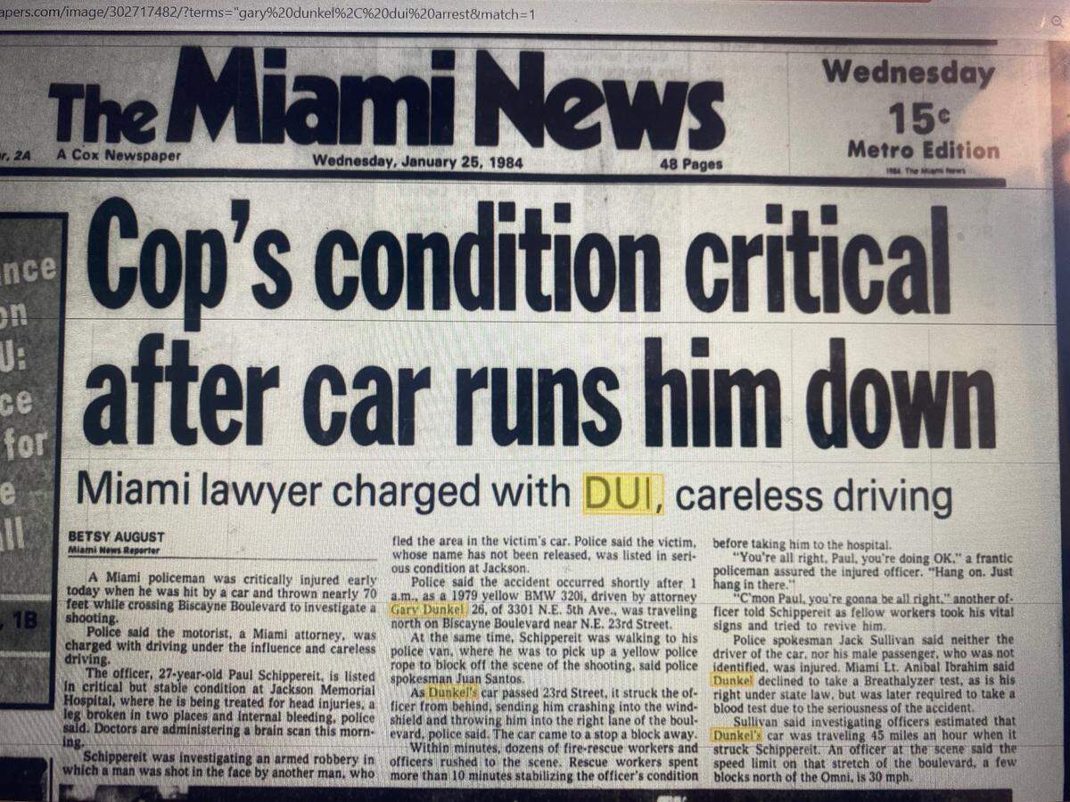 Un recorte del Miami News en 1984