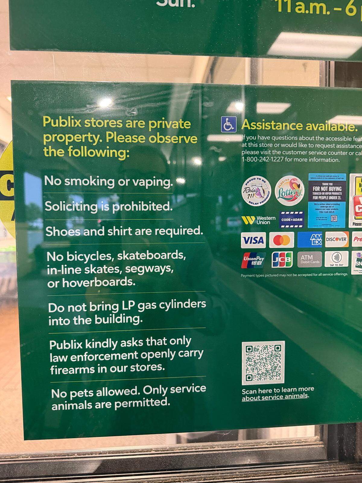 A sign at a South Florida Publix in May 2026.