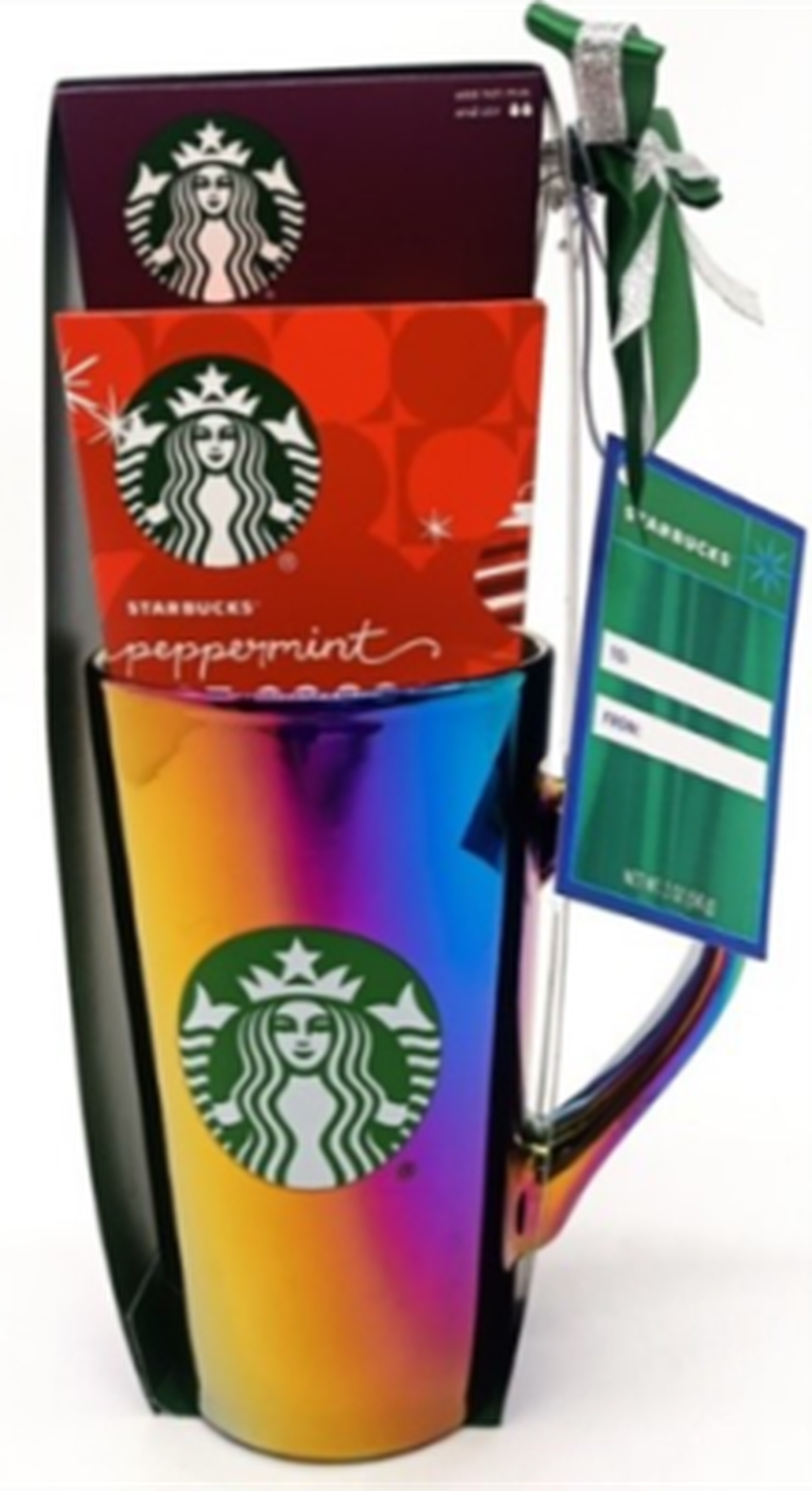 A recalled mug that came with Starbucks Peppermint and Classic Hot Cocoa gift set.