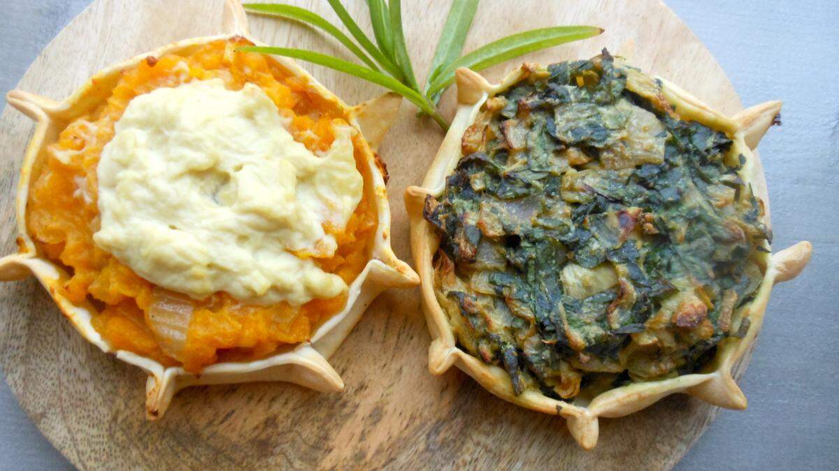 Butternut squash and spinach-artichoke quich at Plantisserie Plant-Based Deli