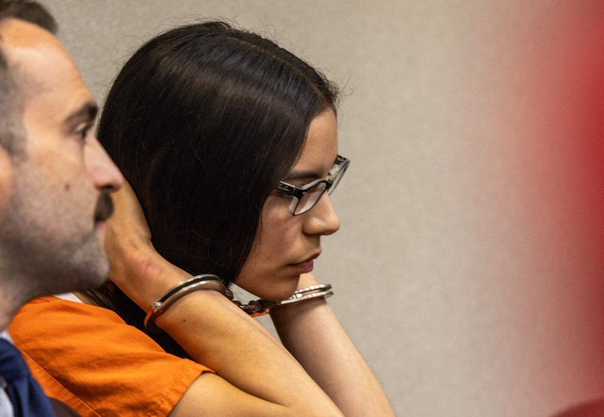 Defense attorney Richard Cooper sits next to Charlene Forti, accused of supplying the MDMA that caused the death of Jenniha Le, during a special bond hearing in front of Judge Ellen Sue Venzer at the Gerstein Justice Bldg, in Miami on Wednesday, March 25, 2026.