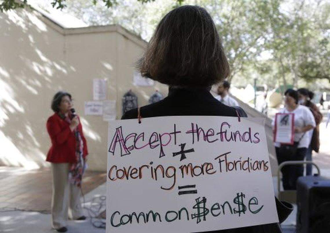In 2015, County Commissioner Daniella Levine Cava, now county mayor, speaks during the demonstration in support of Florida lawmakers expanding eligibility for Medicaid as called for under the Affordable Care Act.