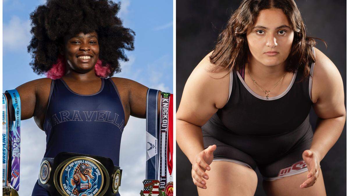 Taravella’s Arheanna Bryan (left) and Stoneman Douglas’ Zeinab Mourad (right) are the Miami Herald’s Girls’ Co-Wrestlers of the Year.