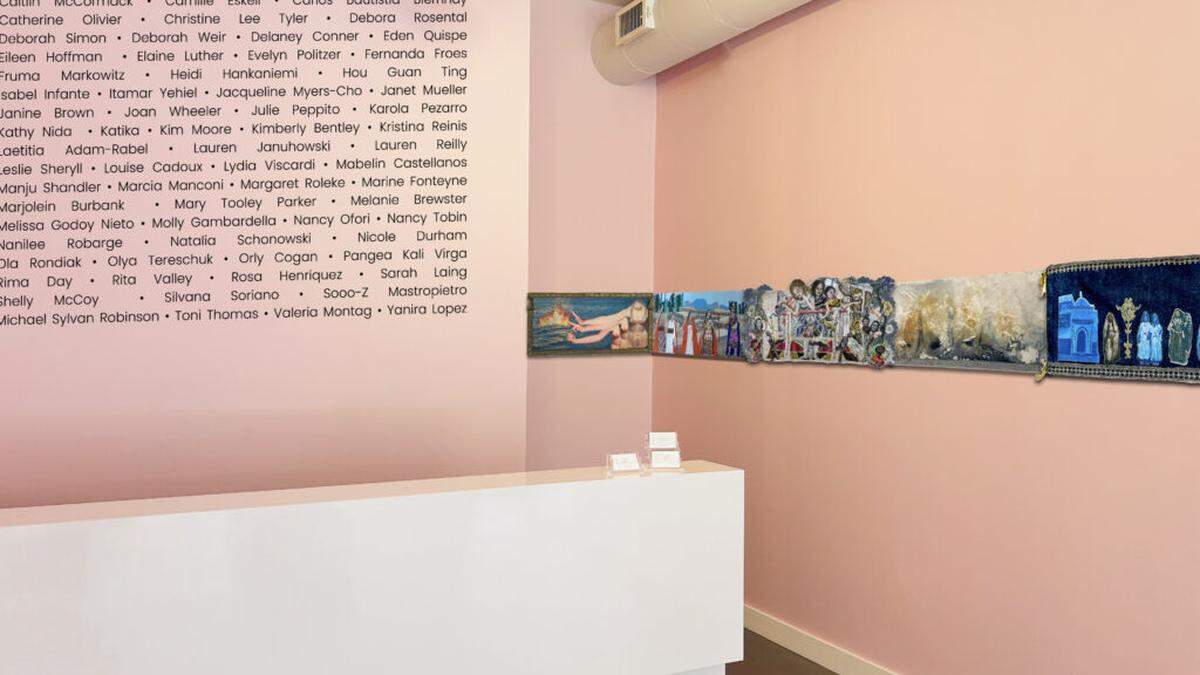 View of the installation at The CAMP Gallery referencing classical frieze.