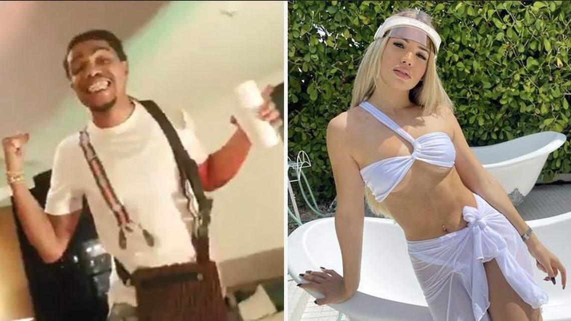 Brandon Cooper, as seen in a YouTube rap video, and Ana Figueroa, as seen on her Instagram page. Both have been indicted in Miami federal court for their alleged role in a bank fraud scheme.