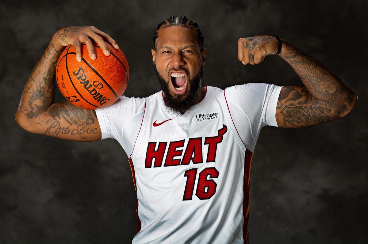 Miami Heat’s forward James Johnson (16) poses for a photograph during Miami Heat media day at the American Airlines Arena in Miami on Monday, September 24, 2018.