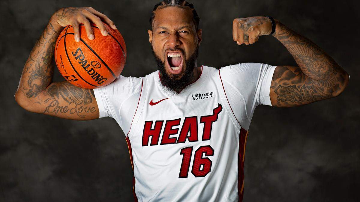 Miami Heat’s forward James Johnson (16) poses for a photograph during Miami Heat media day at the American Airlines Arena in Miami on Monday, September 24, 2018.