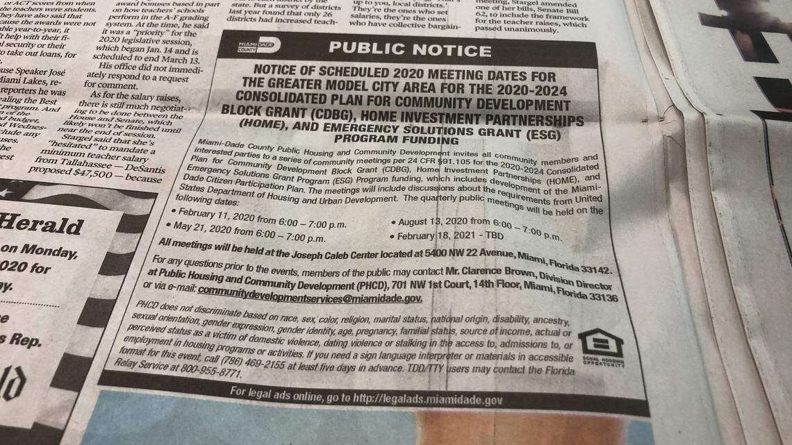 This public notice ad was published Monday, February 3, 2020, in the Miami Herald.
