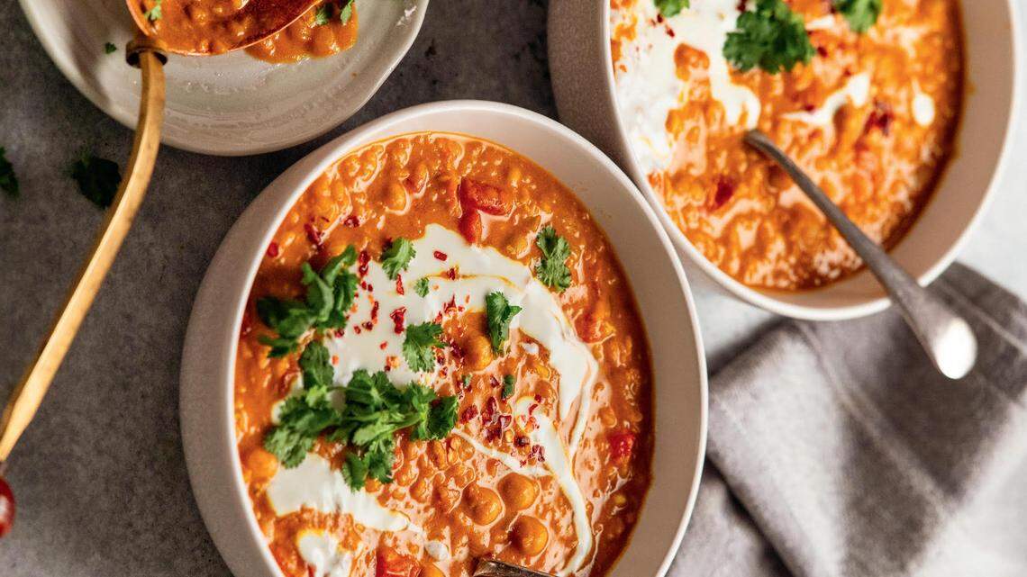 This lentil soup with coconut milk can also be served as a stew over rice.