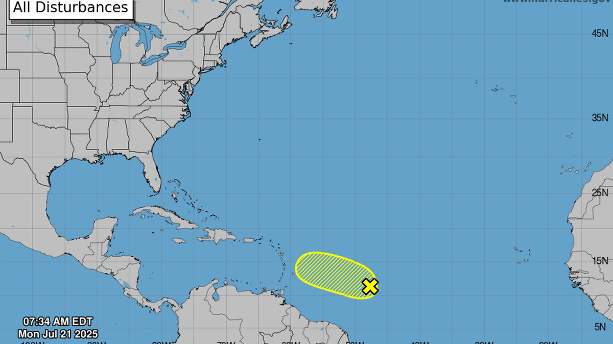 A disturbance in the far east Atlantic has a low chance of developing into a tropical depression in the next few days.