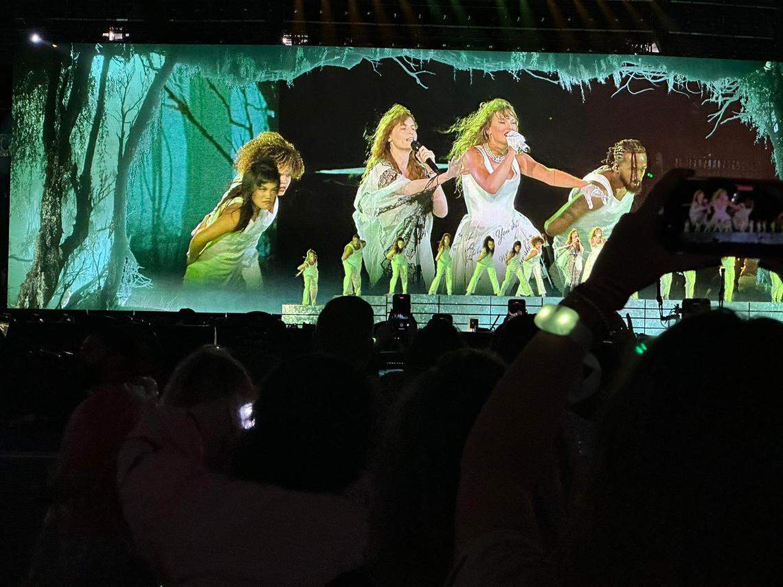 Florence Welch joined Taylor Swift at the Hard Rock Stadium to sing “Florida!!!”