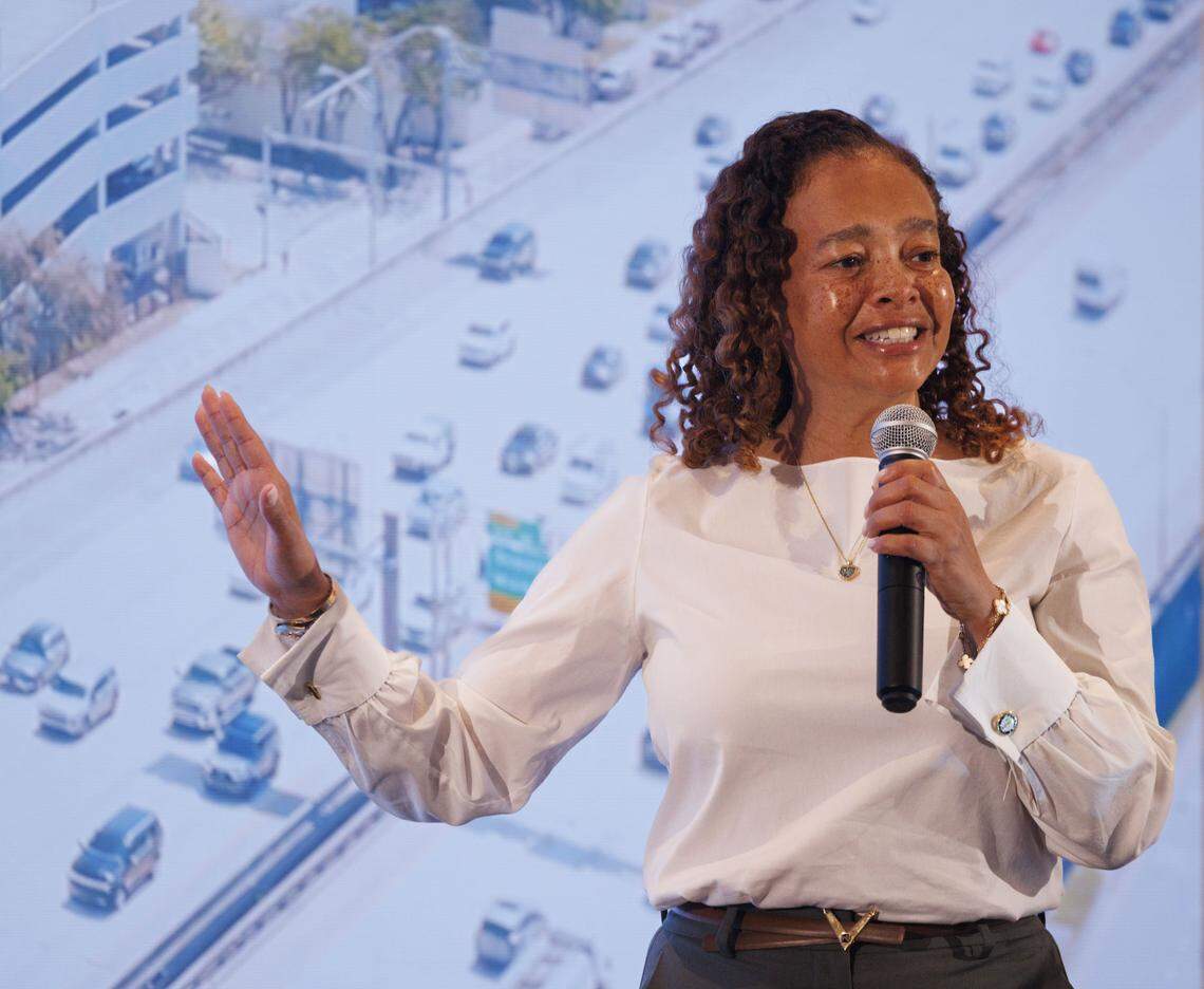 District 5 Commissioner Christine King speaks during the ribbon cutting ceremony.