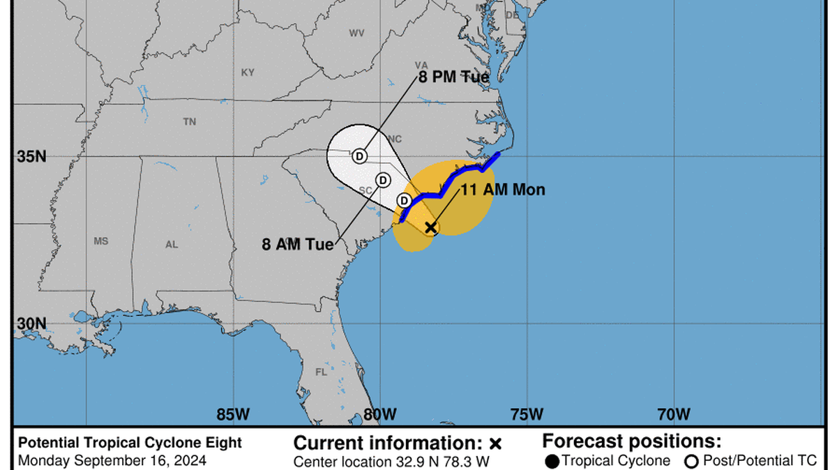 Potential tropical cyclone 8 has a few short hours to develop into Tropical Storm Helene before making landfall on the North Carolina coast.