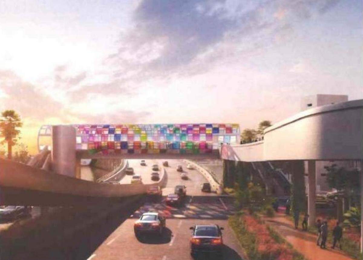 French conceptual artist Daniel Buren designed a pedestrian bridge to span the MacArthur Causeway.