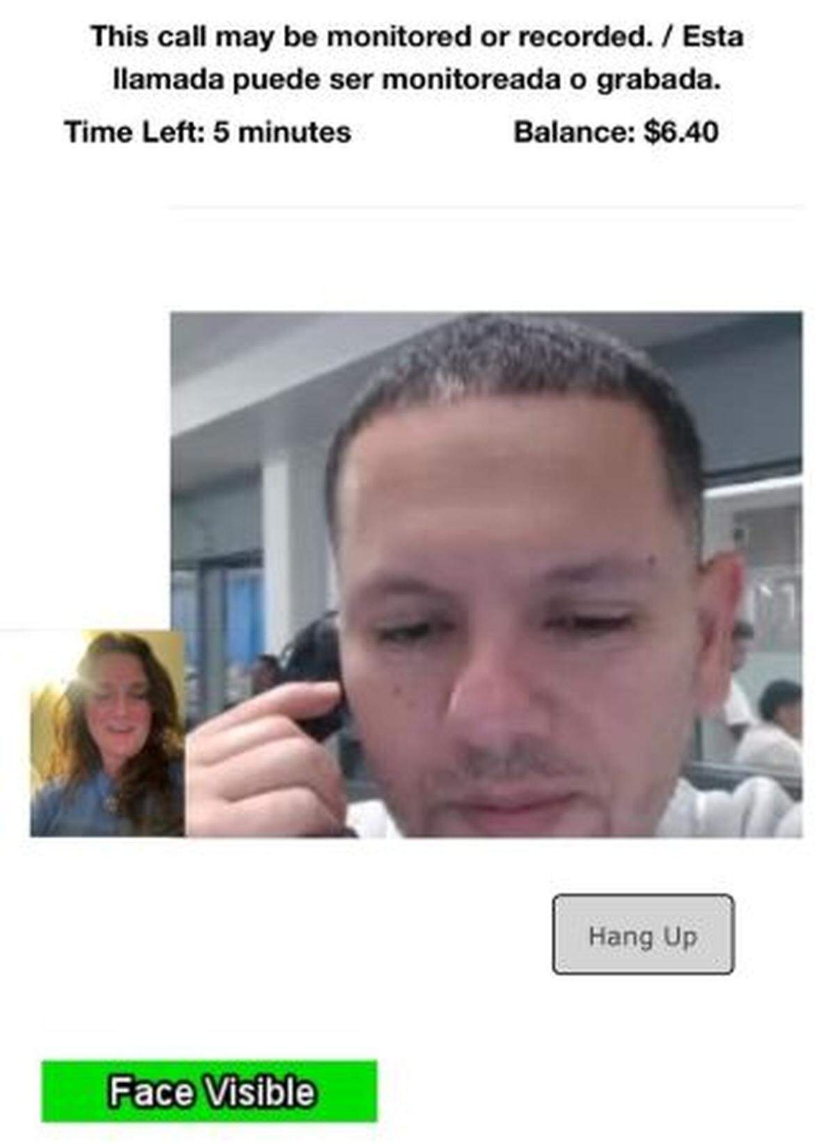 Angela video calls her husband, Carlos, who is being detained at Winn Correctional Center in Louisiana