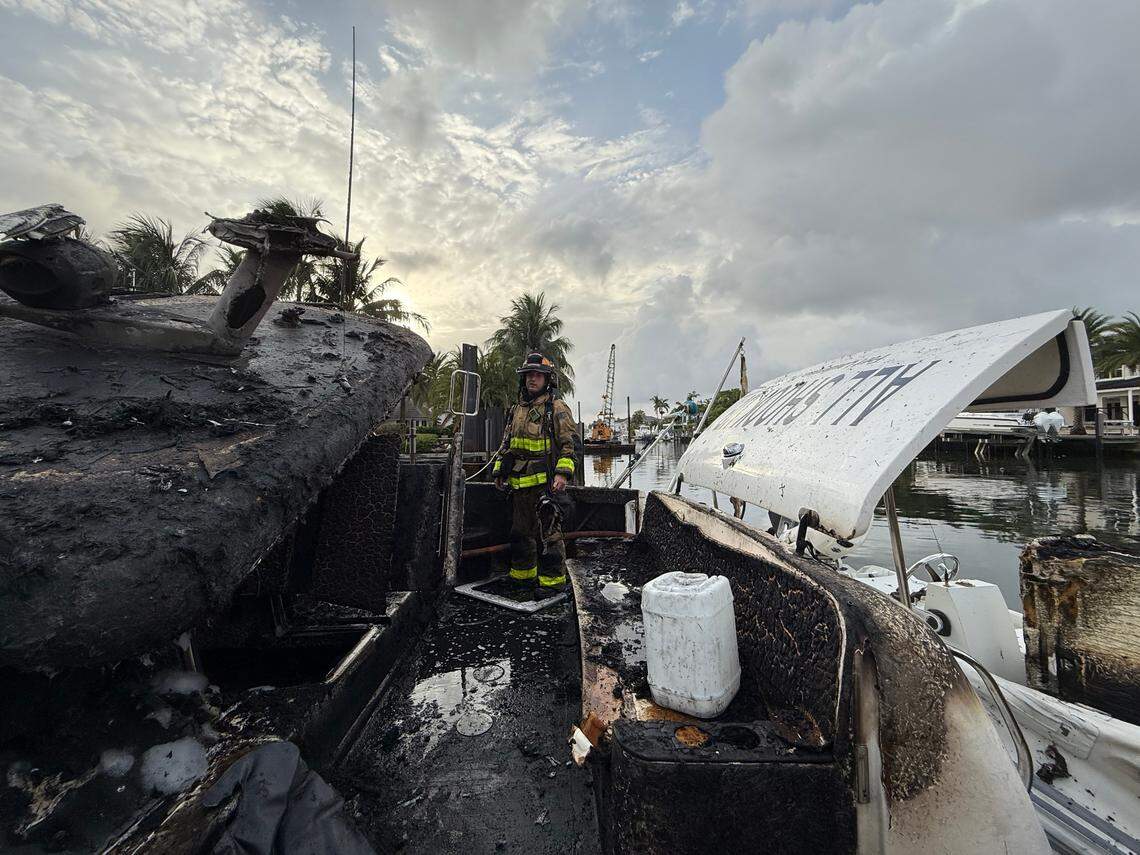 Aftermath of a 47-foot yacht that went up in flames early Friday morning.