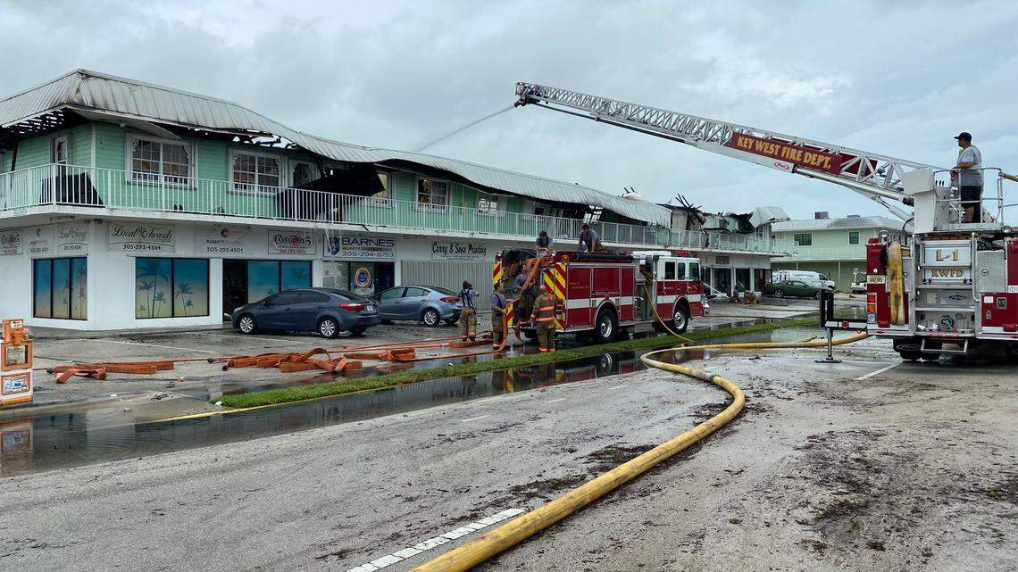 Key West firefighters battle a blaze at an apartment complex at 3201 Flagler Avenue Wednesday, Sept. 28, 2022, that displaced 40 residents.