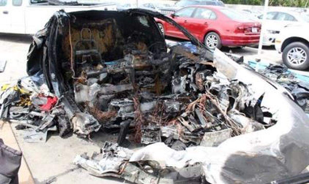 The 2014 Tesla Model S in which teenagers Barrett Riley and Edgar Monserratt Martinez died in a fiery May 8 crash on Fort Lauderdale’s Seabreeze Boulevard