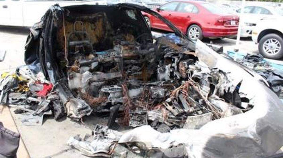 The 2014 Tesla Model S in which teenagers Barrett Riley and Edgar Monserratt Martinez died in a fiery May 8 crash on Fort Lauderdale’s Seabreeze Boulevard
