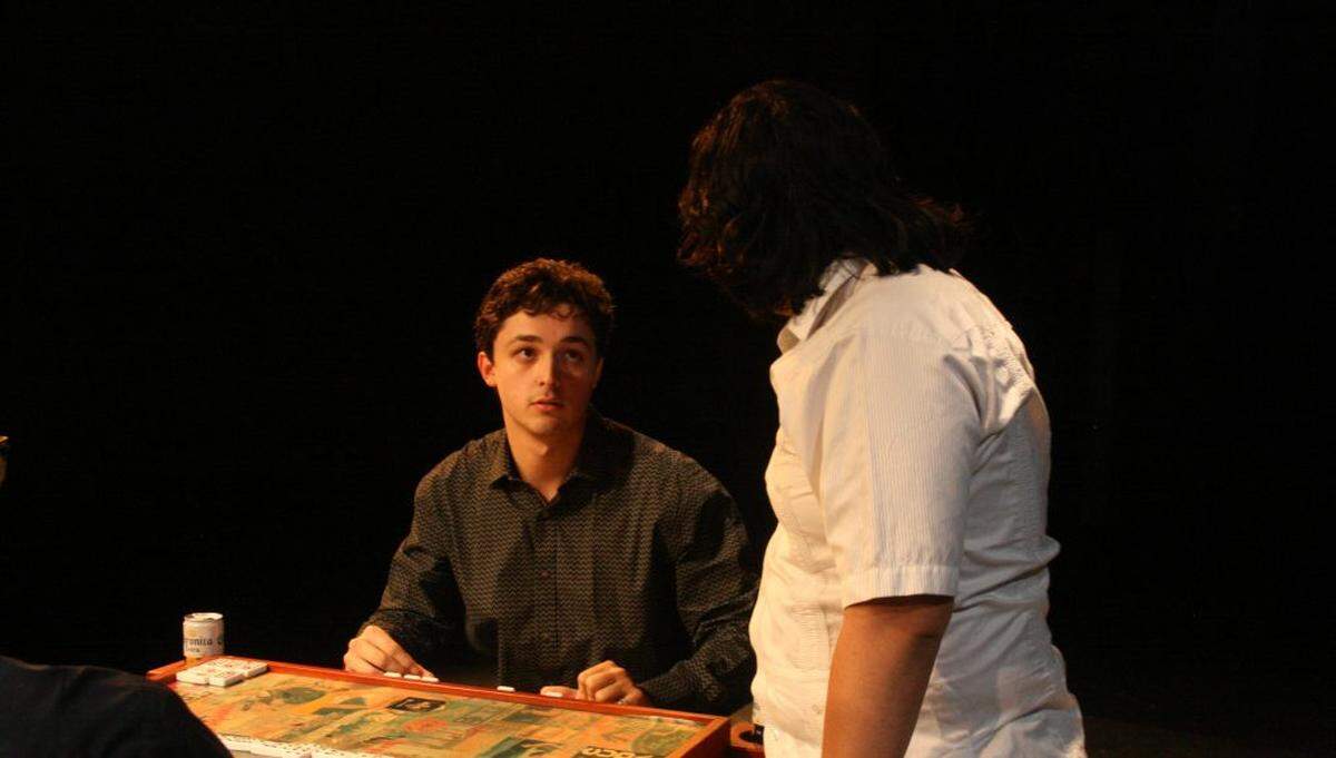 Peter Gutierrez on the set of the play “Salida,” a production about a family divided by traditions vs. individuality.