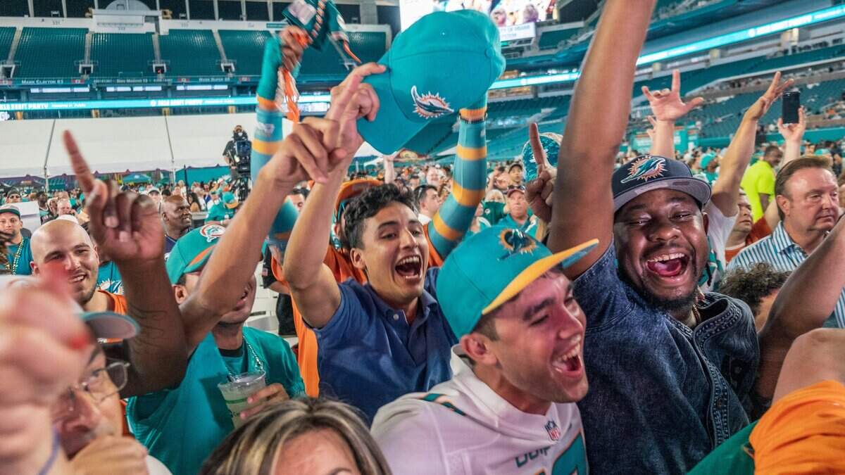 04/26/2018 - MIAMI, FL - Miami Dolphins fans rally behind their team at the Miami Dolphins Draft Party at Hard Rock Stadium in Miami Thursday April 26, 2018.
