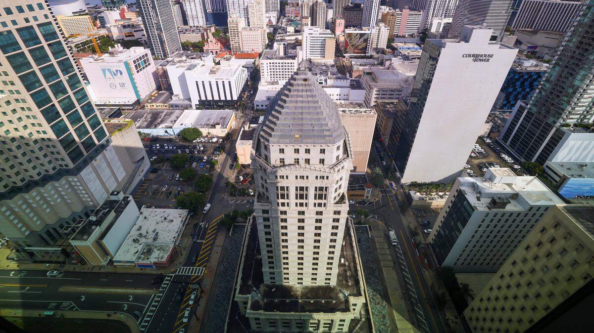 The historic Dade County Courthouse is viewed from the new Osvaldo N. Soto Miami-Dade Justice Center, which replaced it on Wednesday, January 14, 2026, in Miami, Florida. The Dade County Courthouse is significant as an excellent example of Neo-Classical architecture. The detailing of the remaining historic interior spaces and features continue to reflect this distinctive style and contributes to a more complete understanding of the historic character of the Courthouse.