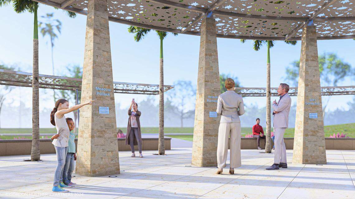 Representaciones del diseño del artista Gordon Huether para el monumento conmemorativo de la Fundación Parkland 17. La organización sin fines de lucro está aceptando donaciones para completar el proyecto.