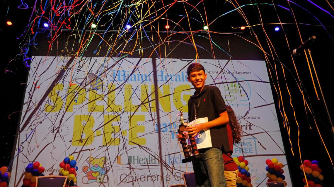 Juan Rondeau, 14, an eighth-grader at Westminster Christian School, won the 83rd annual Miami Herald Spelling Bee, held Wednesday, March 15, 2023, at the Charles F. Dodge City Center in Pembroke Pines. He will compete in the national Bee.