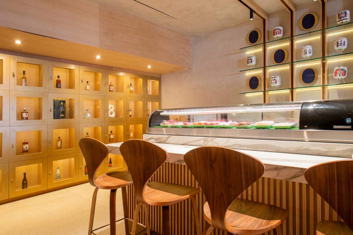Osumi’s liquor bottle purchasing program means you can buy a premium bottle of your favorite liquor and keep it locked up at the restaurant. Shown here are the lockers where the bottles will be stores.