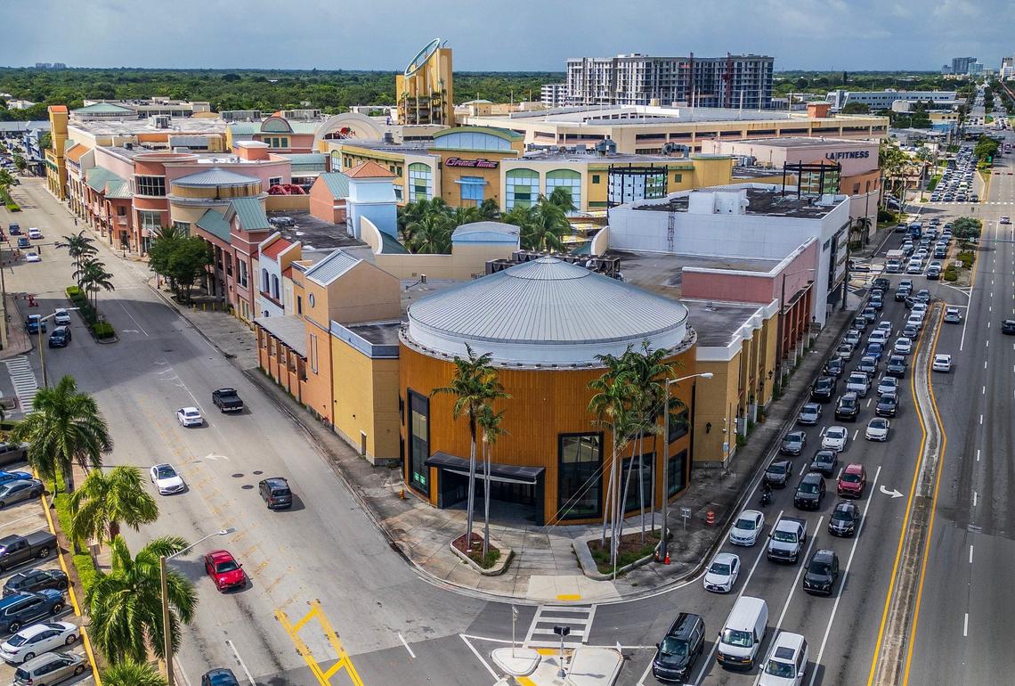 View of the 25 year old Shops at Sunset Place in South Miami on Sept. 11, 2024. The mall complex received approval to be torn down and redeveloped as a mixed use residence/office space/hotel and retail/restaurant location.