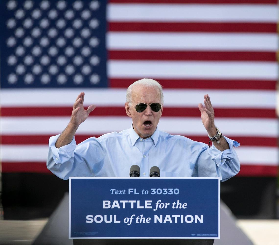 Democratic presidential candidate Joe Biden campaigns at a drive-in rally at Broward College North Campus in Fort Lauderdale on Thursday, Oct. 29, 2020.