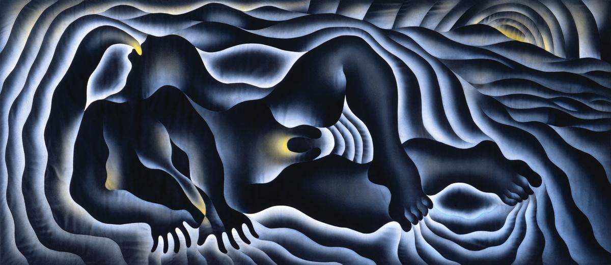 Judy Chicago, Earth Birth, 1983. Sprayed Versatex and DMC floss on fabric. Collection of Jeanne Greenberg Rohatyn and Nicolas Rohatyn.