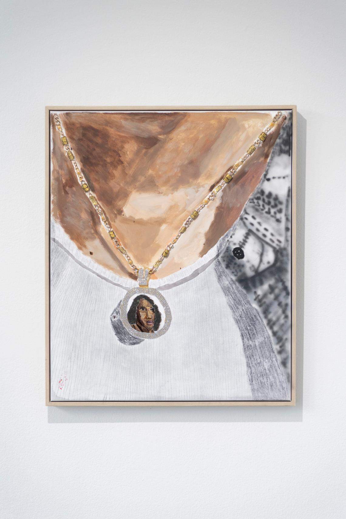 “Grams Rest in Paradise Chain” by New Jersey artist John Rivas on display at “Bounce” at Oolite Arts.