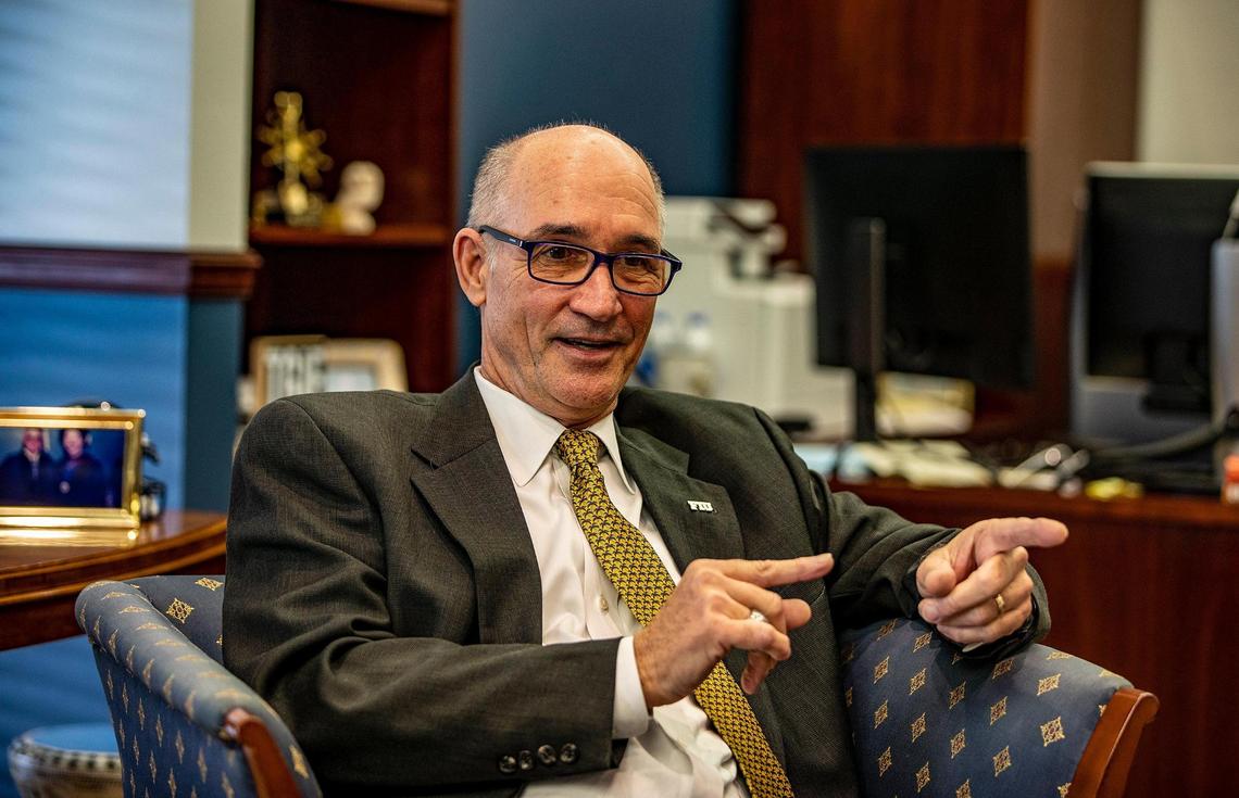 FIU Interim President Kenneth Jessell talks in his office at the FIU Modesto Maidique Campus in Miami on Thursday, March 10, 2022.