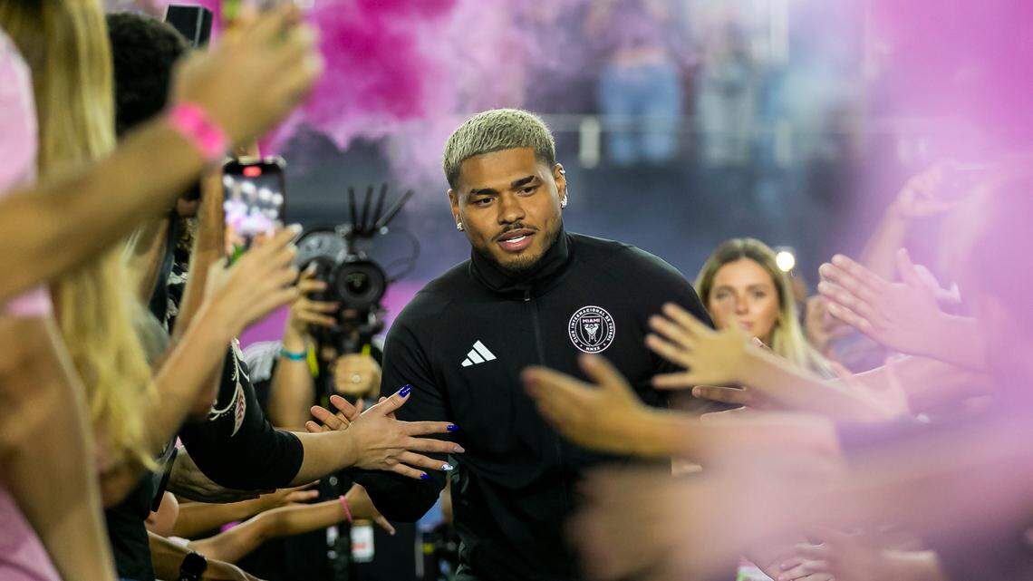 Inter Miami forward and former MLS MVP Josef Martínez, shown in a welcome ceremony at DRV PNK Stadium, arrived to much fanfare, but has yet to score in six games with his new club.