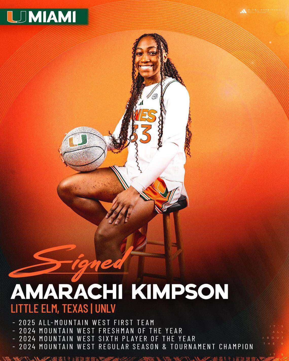 UNLV transfer Amarachi Kimpson is headed to the University of Miami.