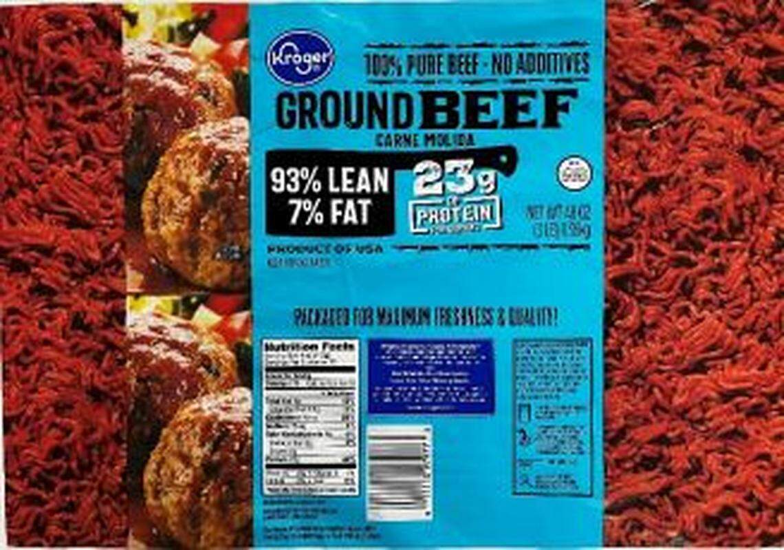 Label on a recalled back of Kroger ground beef