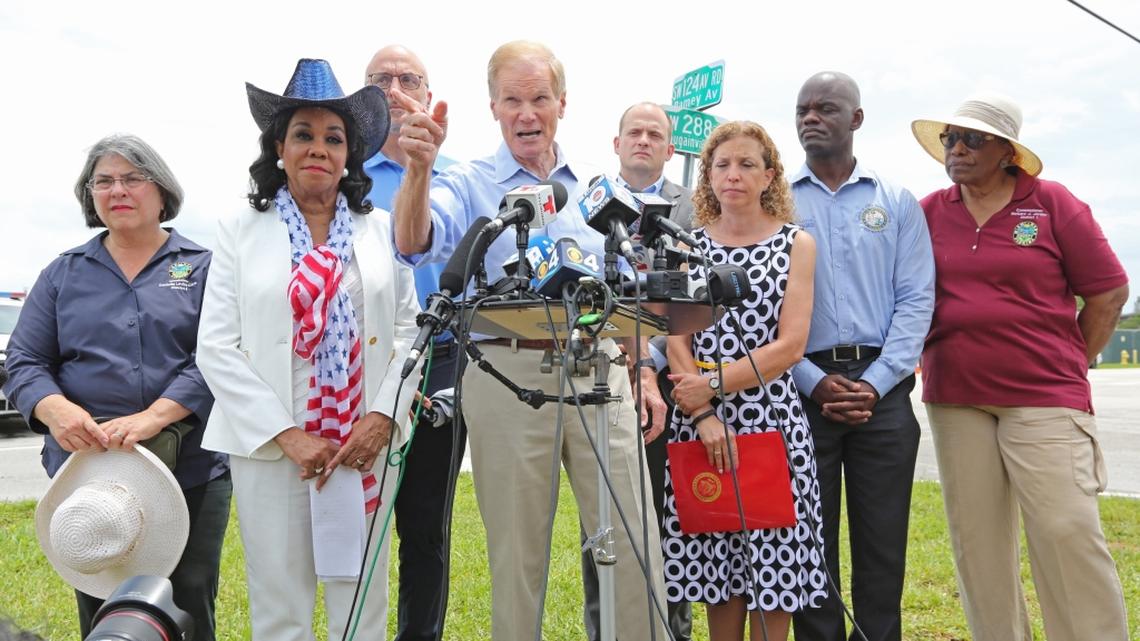 Senator Bill Nelson speaks to the media after tour of Homestead shelter for migrant children on Saturday, June 23, 2018.
