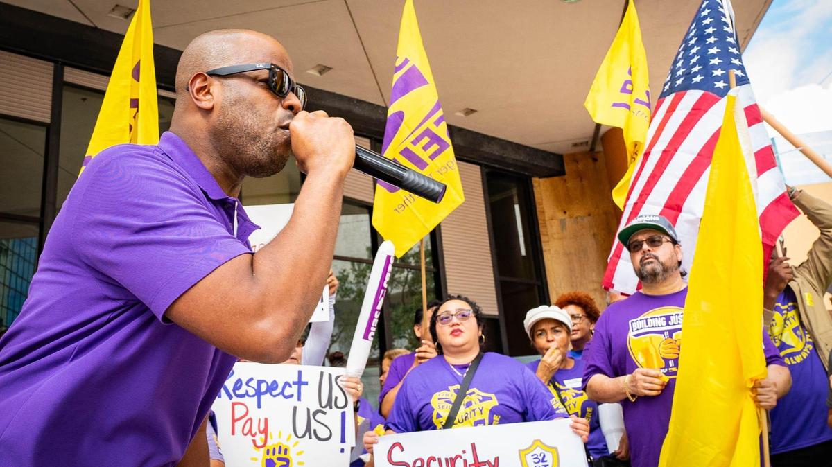 In November, SEIU district leader Andy Cabrera energizes protesters rallying for a new union contract outside the Broward Government Center in Fort Lauderdale.