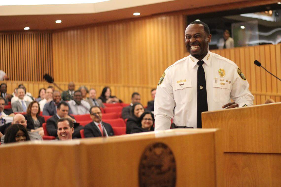Miami-Dade Corrections Director Daniel Junior at his swearing-in at the county commission chambers in February.