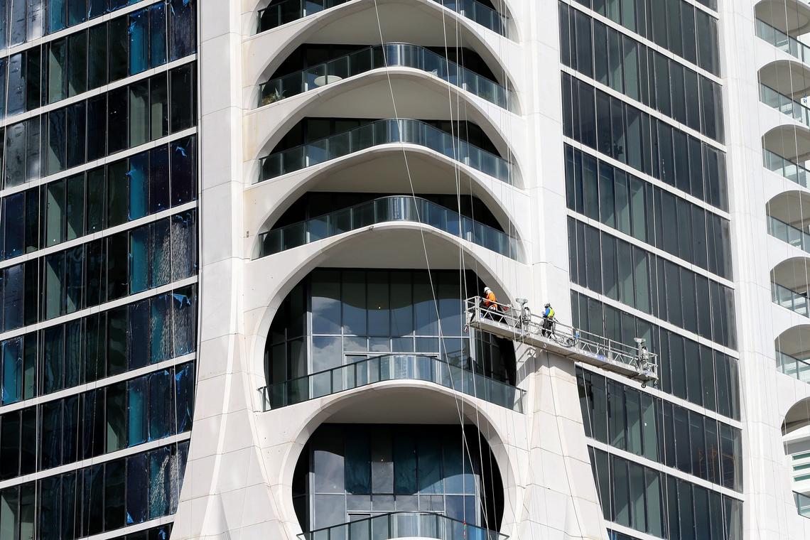 Detail of the One Thousand Museum, high-rise residential condominium under construction, located at 1000 Biscayne Boulevard, across from Museum Park, designed by Pritzker Prize-winning architect Zaha Hadid, in downtown Miami, on Thursday, October 31, 2019.