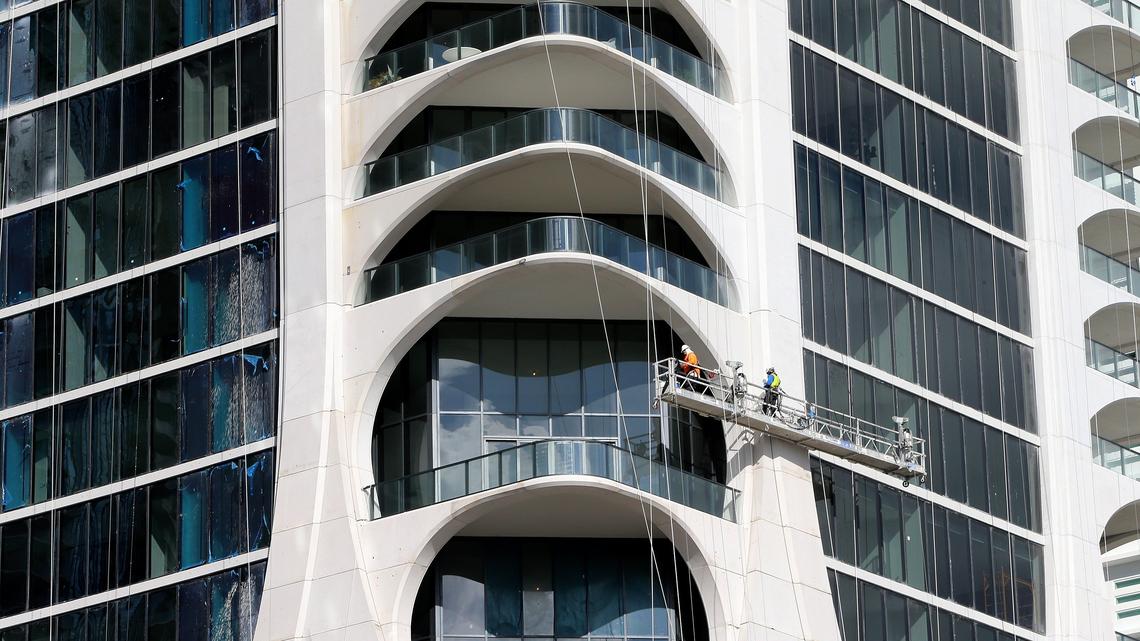 Detail of the One Thousand Museum, high-rise residential condominium under construction, located at 1000 Biscayne Boulevard, across from Museum Park, designed by Pritzker Prize-winning architect Zaha Hadid, in downtown Miami, on Thursday, October 31, 2019.