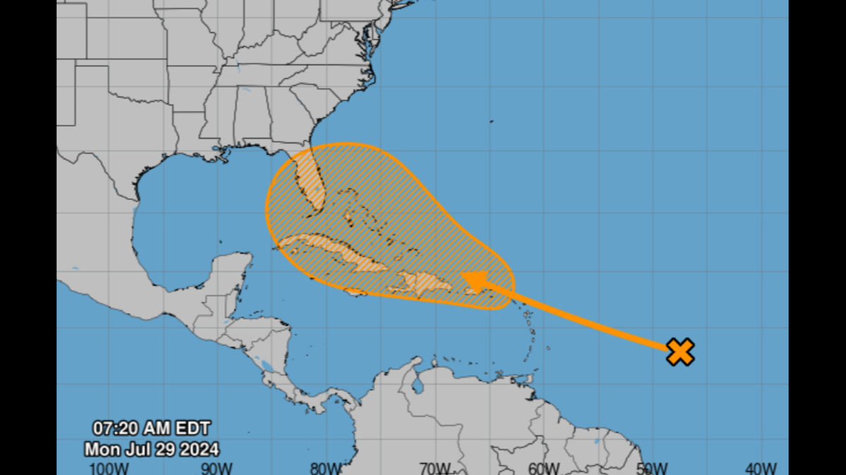The projected path of the disturbance in the Atlantic Ocean.