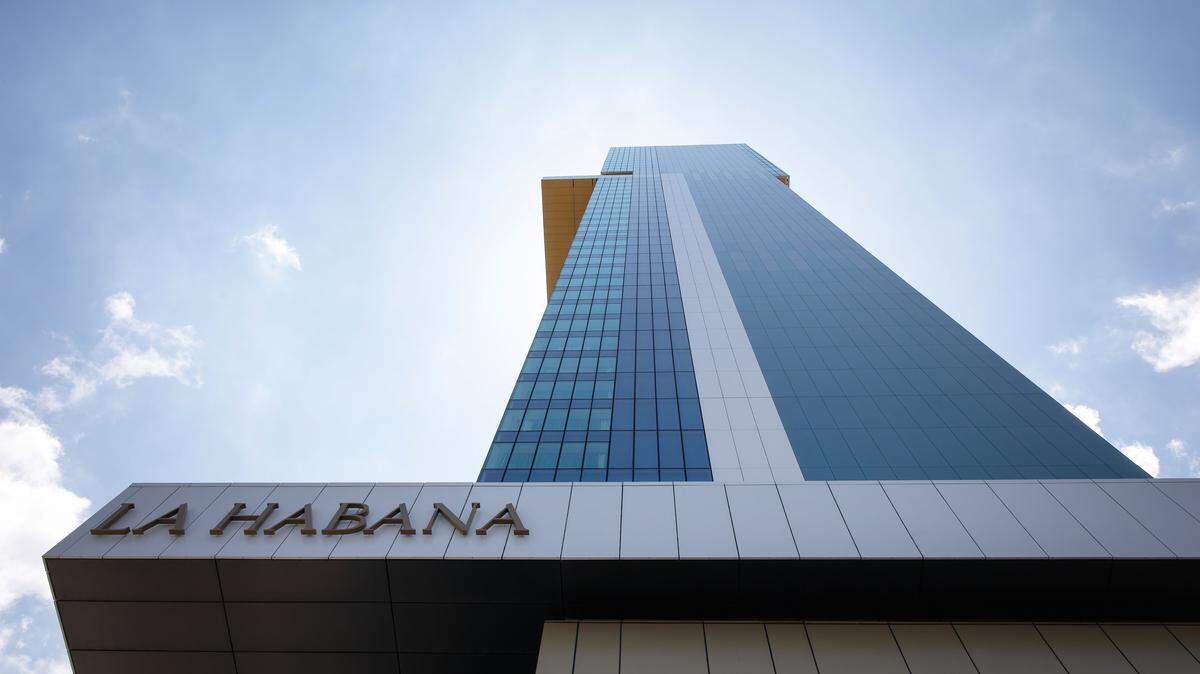 View of Iberostar Selection La Habana, known as Torre K, in Havana, Cuba. GAESA , the military-run conglomerate, spent $200 million to build the the controversial skyscraper amid a severe economic crisis.