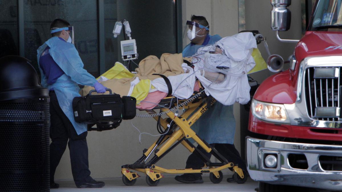 Patients from the cruise ships Zaandam and Rotterdam are taken into Broward Health Medical Center in Fort Lauderdale on April 2, 2020,