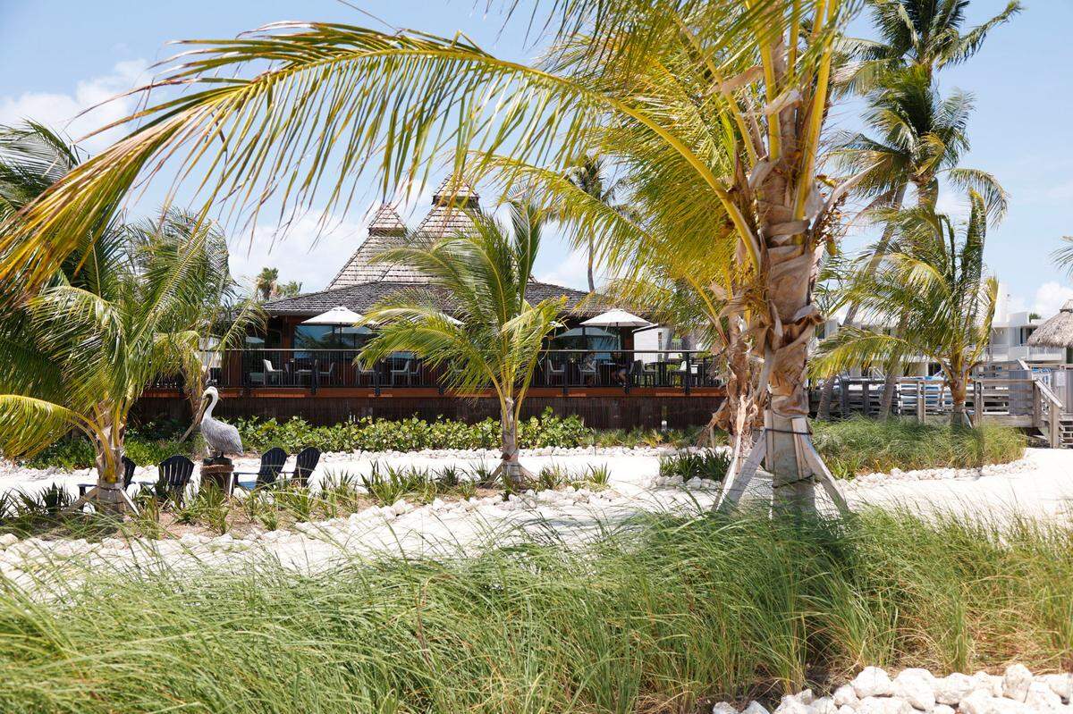 The private beach at Oceanside Safari on Islamorada has been landscaped.