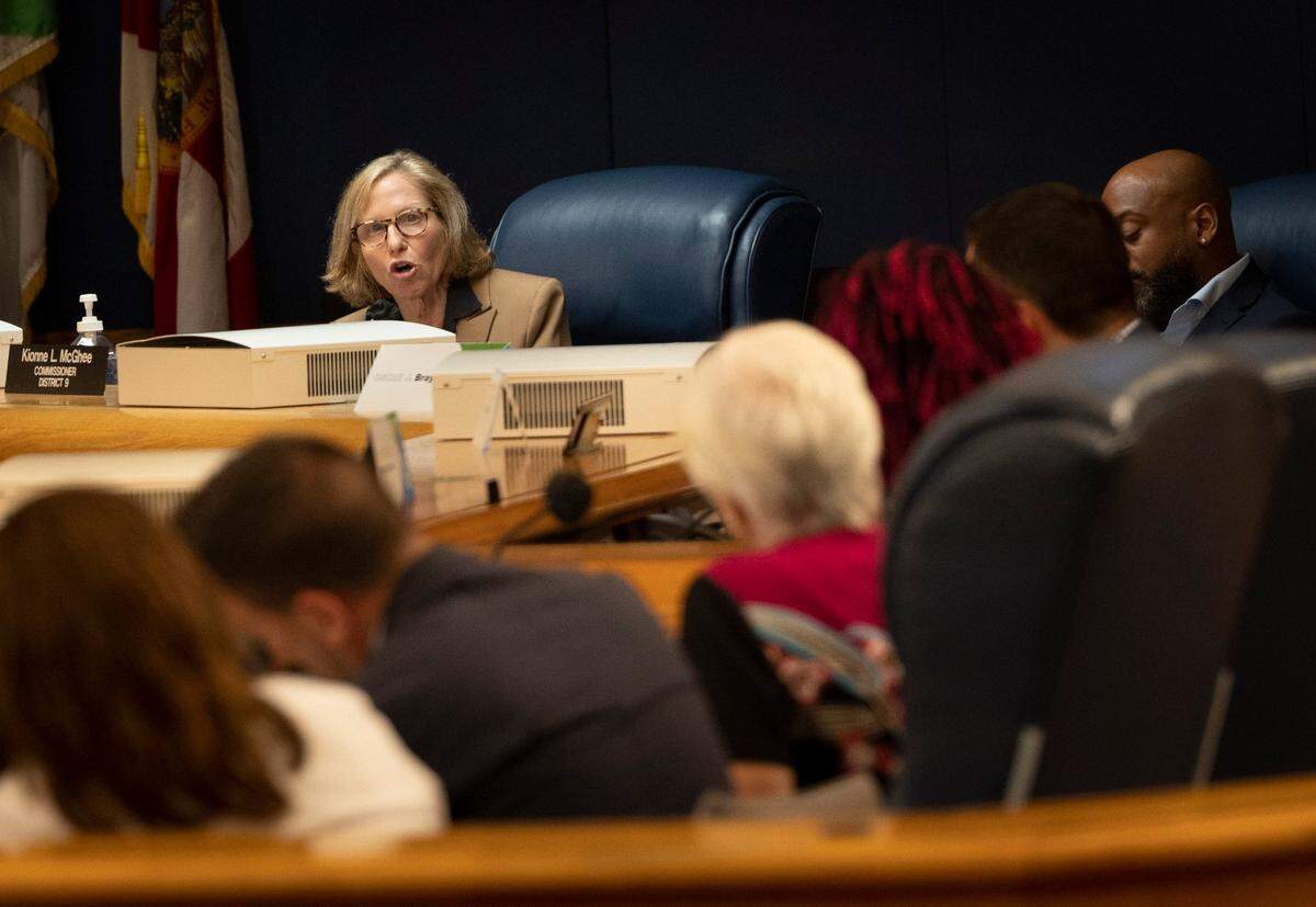 Independent Civilian Panel member Pam Perry speaks during a sparsely-attended meeting last week and the Stephen P. Clark Government Center.