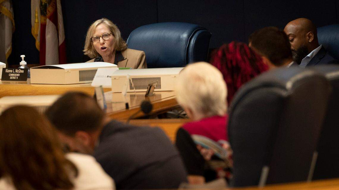 Independent Civilian Panel vice president, Pam Perry, speaks during a sparsely-attended meeting in September 2023 at the Stephen P. Clark Government Center.