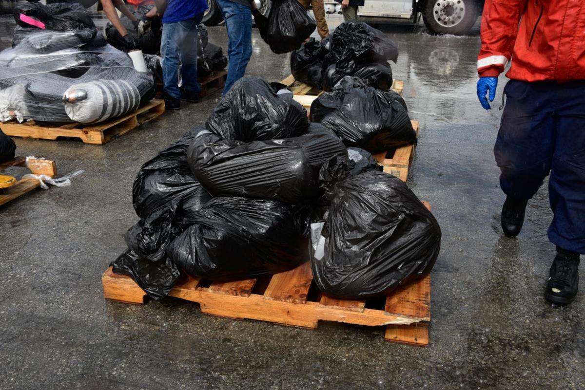 A pallet of marijuana offloaded from Coast Guard Cutter Legare in Port Everglades, Florida.