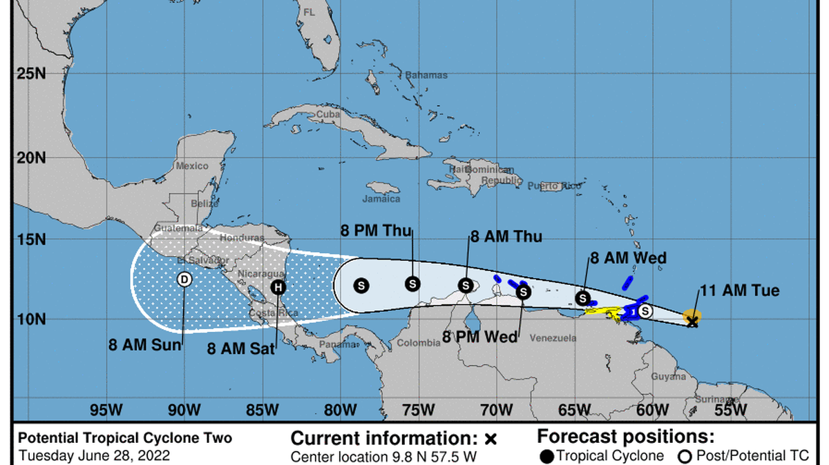 Potential Tropical Cyclone Two is expected to become Tropical Storm Bonnie sometime Tuesday, and it could strengthen into the season’s first hurricane later this week.